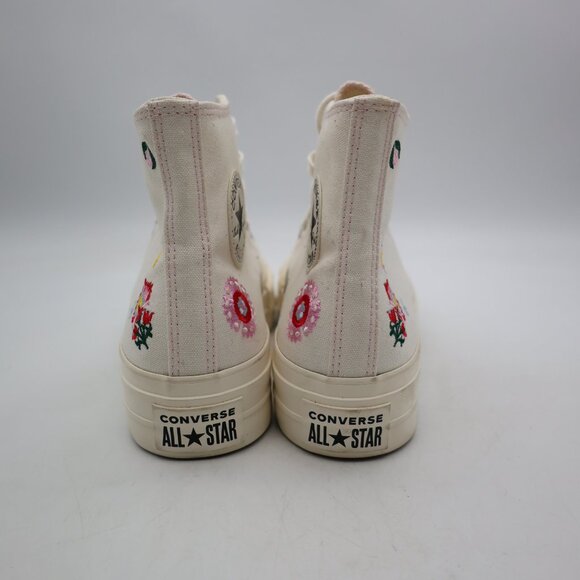 Converse All Star Hi Lift Women’s Size 8 Casual Shoe White Egret Pink Flower - Picture 6 of 11